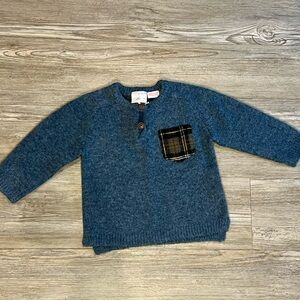 Zara Blue Sweater with Plaid Pocket 6-9 months